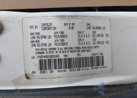 1997 Plymouth Grand Voyager Se/Rallye from USA, damaged, VIN 1P4GP44R2VB254343